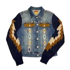 Scully Western Aztec Boho Embroidered Denim Sweater Jean Jacket Women’s Small